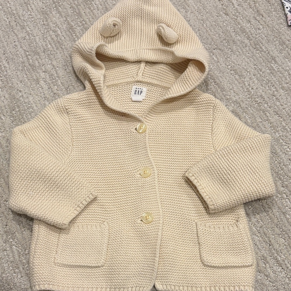 GAP Beige Knit Baby Hoodie Cardigan with Ears